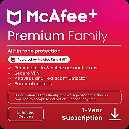 McAfee Total Protection 2025 | 1 Device | Includes Antivirus, Scam Protection, Secure VPN | 1-Year Subscription with Auto-Renewal