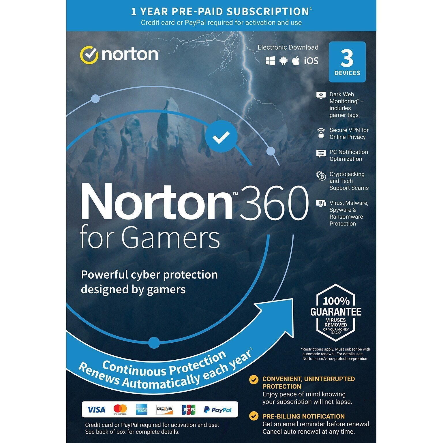 Norton 360 for Gamers for 3 Devices, 1 YEAR Windows/Mac/Android/iOS