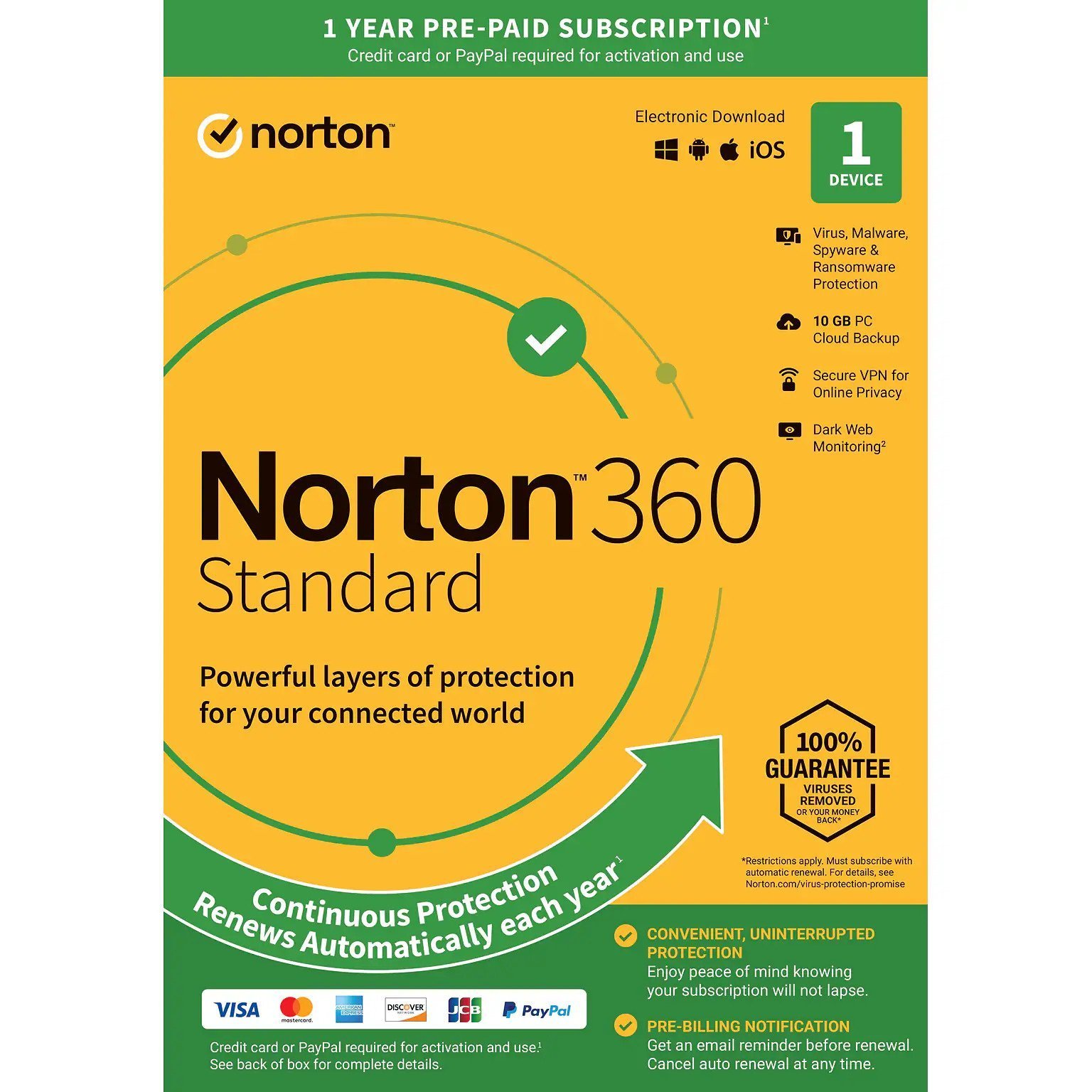 Norton 360 Standard for 1 Device, 1Year , Windows/Mac/Android/iOS
