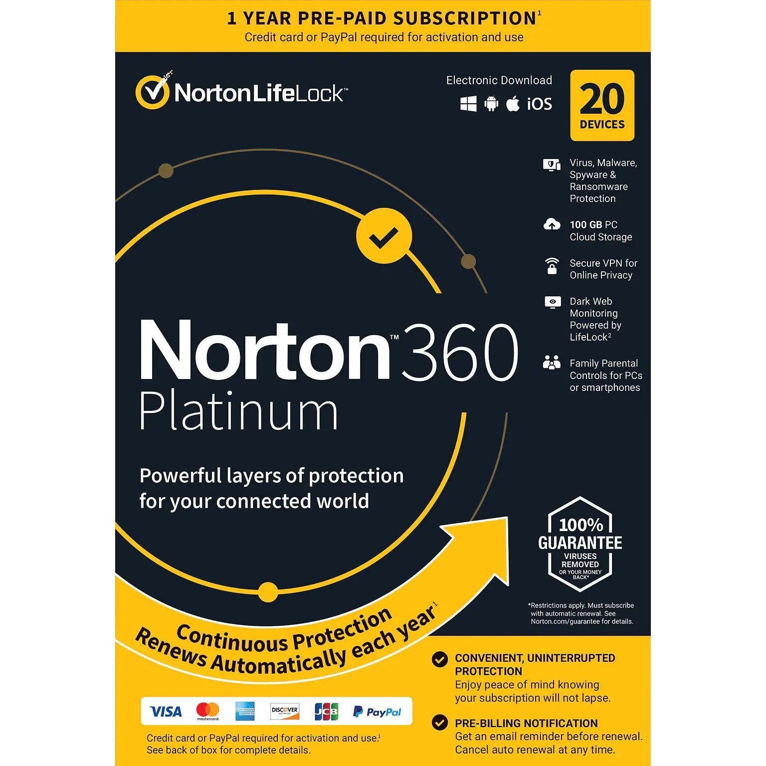Norton 360 Platinum for 20 Devices & 1 Year, Windows/Mac/Android/iOS